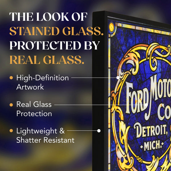 Ford Motor Co. Vintage Inspired Framed Acrylic Wall Sign with Stained Glass Effect