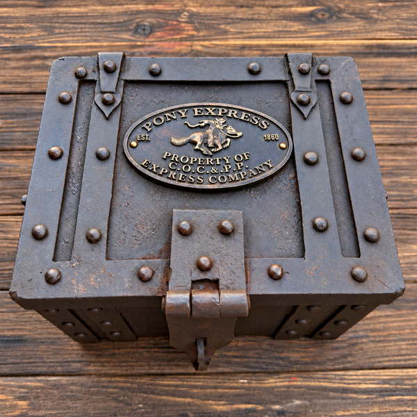Pony Express Cast Iron Strongbox With Brass Tag – Hand-Antiqued Reproduction