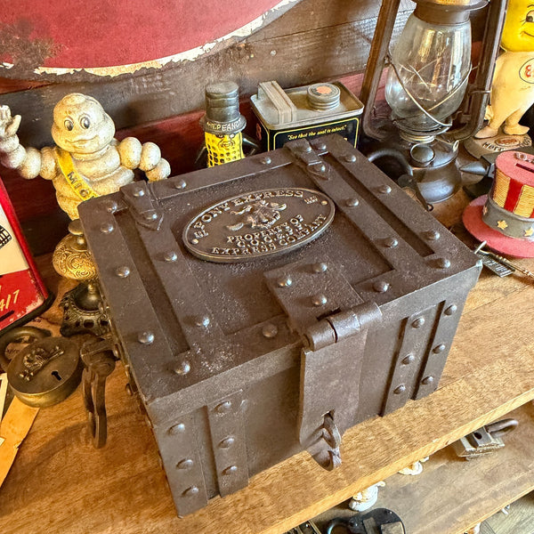 Pony Express Cast Iron Strongbox With Brass Tag – Hand-Antiqued Reproduction