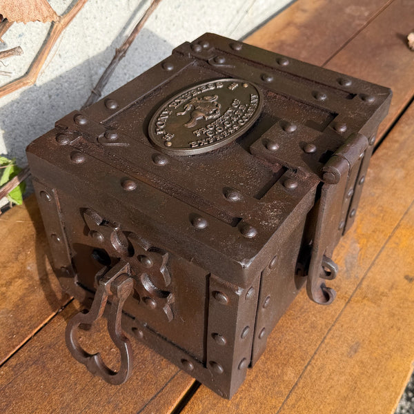 Pony Express Cast Iron Strongbox With Brass Tag – Hand-Antiqued Reproduction