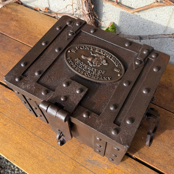 Pony Express Cast Iron Strongbox With Brass Tag – Hand-Antiqued Reproduction