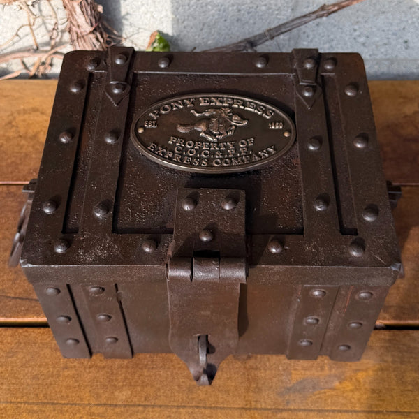 Pony Express Cast Iron Strongbox With Brass Tag – Hand-Antiqued Reproduction