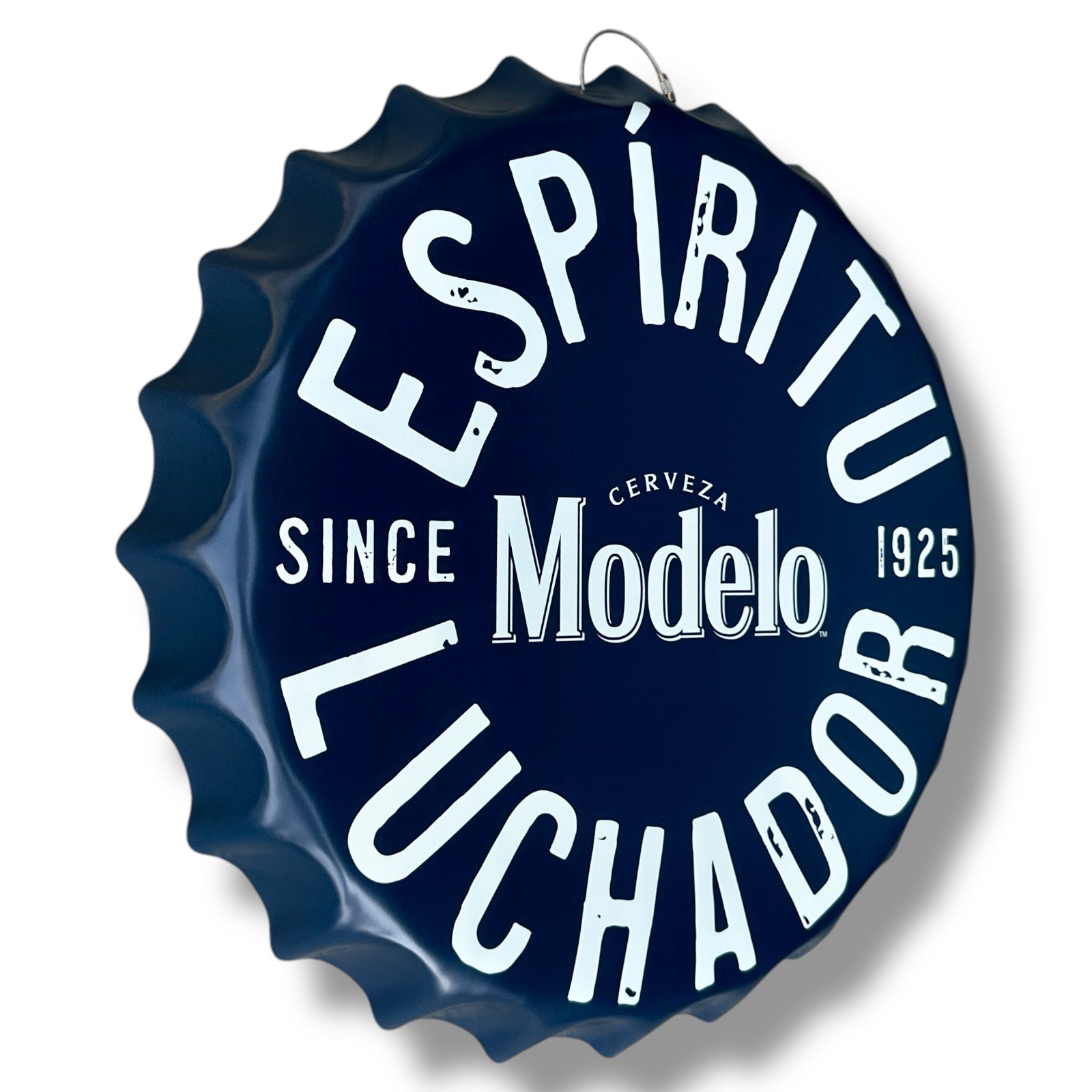 Modelo Cerveza 16" Dark Blue Metal Wall Sign – ESPÍRITU LUCHADOR Bottle Cap Style Vintage Design