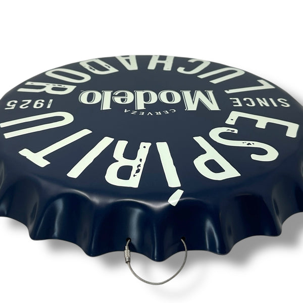 Modelo Cerveza 16" Dark Blue Metal Wall Sign – ESPÍRITU LUCHADOR Bottle Cap Style Vintage Design