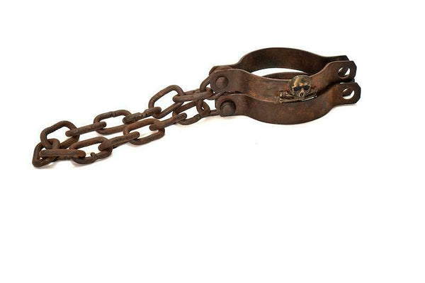 Pirate Handcuffs Cast Iron With Brass Skull & Crossbones
