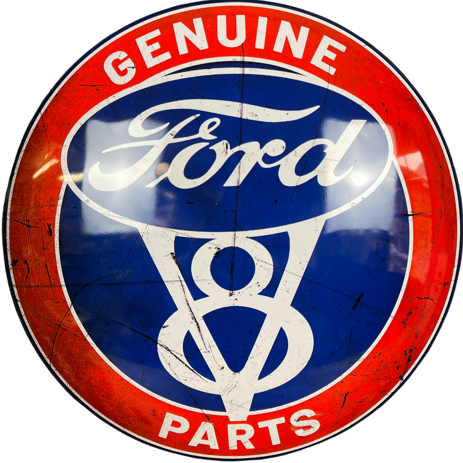 Ford V8 Genuine Parts Dome Shaped Metal Sign