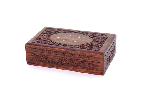 Wood Box With Brass Floral Leaf Inlay