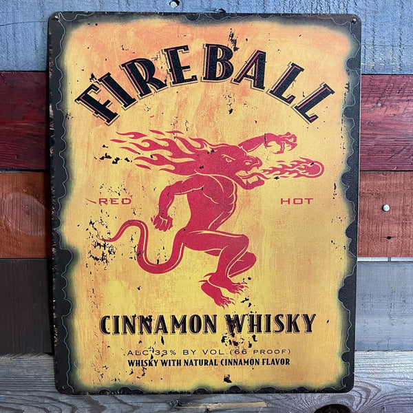 Fireball Cinnamon Whiskey Metal Tin Sign