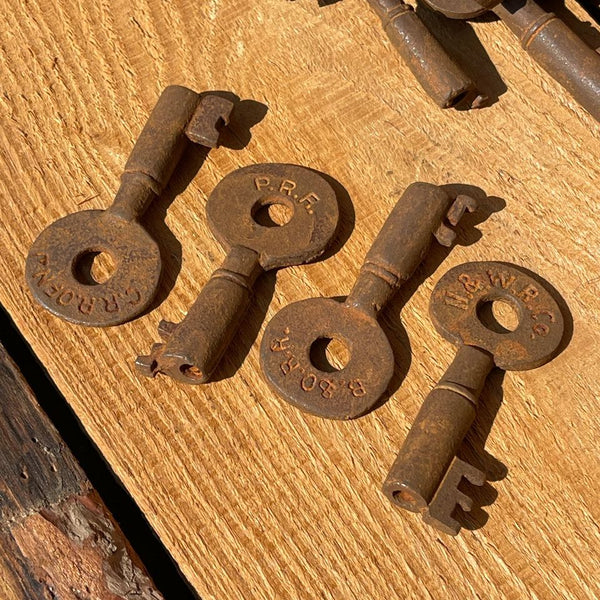Railroad Train Lock Keys With Vintage Stamped Railroad Initials (Set of 25)