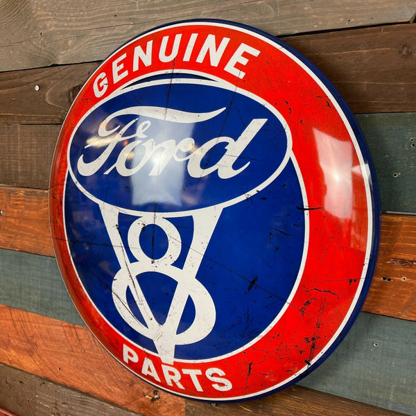 Ford V8 Genuine Parts Dome Shaped Metal Sign