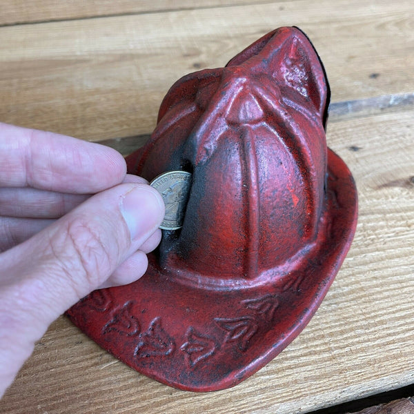 Fireman's Helmet Piggy Bank, Cast Iron With Antique Finish