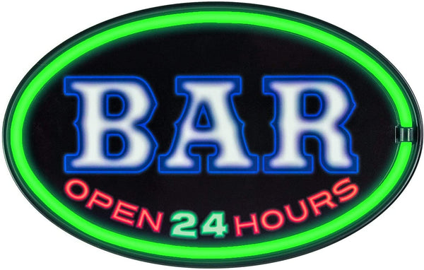 Bar Open 24 Hours Battery Powered LED Oval Sign