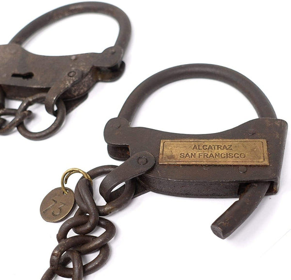 Alcatraz San Francisco Prison Iron Adjustable Handcuffs With Chain & Antique Finish