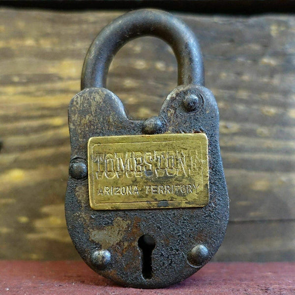 Tombstone Arizona Territory Cast Iron Lock With Brass Tag & Keys