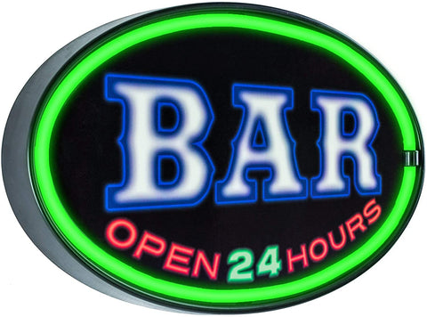 Bar Open 24 Hours Battery Powered LED Oval Sign