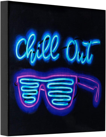 Chill Out Sunglasses Neon Laquered Boxtop Wall Decor Sign Art