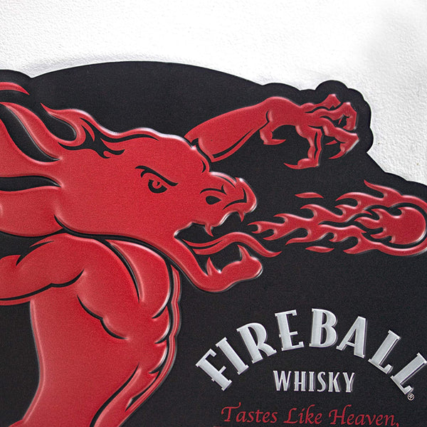 Fireball Whiskey Embossed Tin Metal Sign