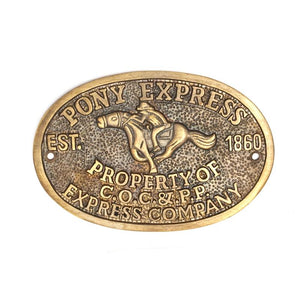 Pony Express Old West Sold Brass Plaque With Raised Letters And Antique Finish