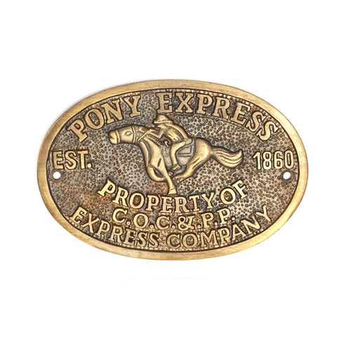 Pony Express Old West Sold Brass Plaque With Raised Letters And Antique Finish