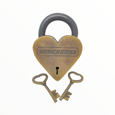 Winchester Repeating Arms Heart Shaped Brass Lock & Keys With Antique Finish