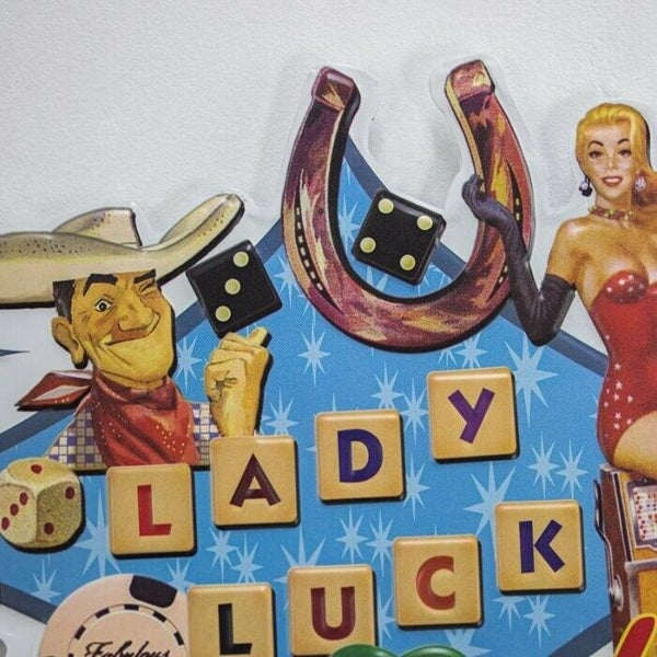 Las Vegas Lady Luck Sin City Embossed Metal Sign