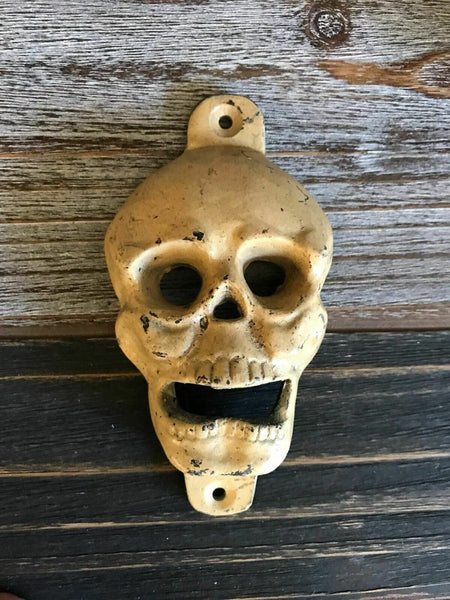 Skull Cast Iron Bottle Opener With Antique Finish