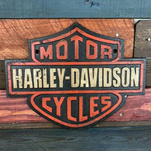 Harley Davidson Motorcycles Wall Mounted Cast Iron Plaque With Painted Antique Finish