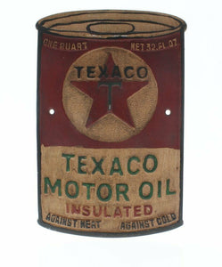 Texaco Motor Oil Can Shaped Plaque With Painted Antique Finish