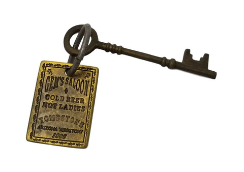 Gem's Saloon 1886 Tombstone Brothel Room Solid Brass Tag & Key