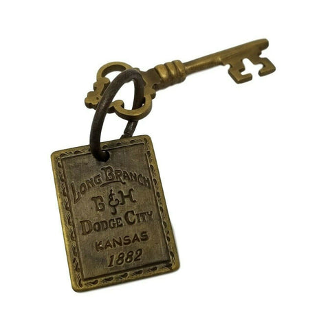 Long Branch 1882 Dodge City Brothel Room Solid Brass Tag & Key With Antique Finish