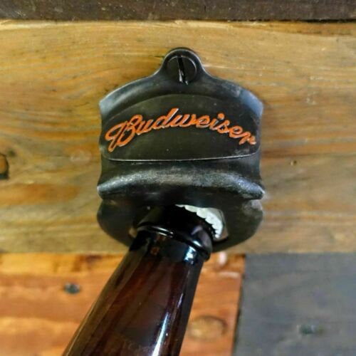 Budweiser Wall Mounted Bottle Opener Die Cast Metal With Painted Antique Finish